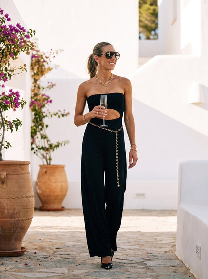Fern Polished Strapless Black Jumpsuit by Riley Belle