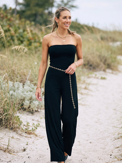 Fern Polished Strapless Black Jumpsuit by Riley Belle