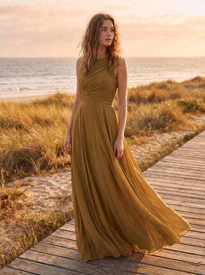 Olive green draped wedding guest maxi dress by Riley Belle