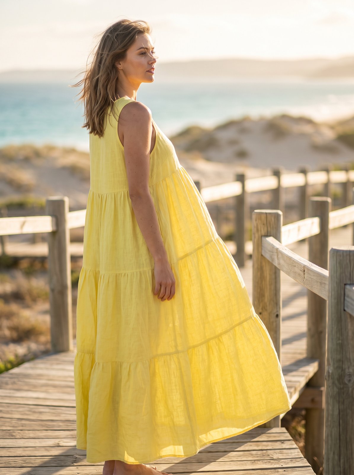 Lemon yellow tiered smock summer maxi dress by Riley Belle