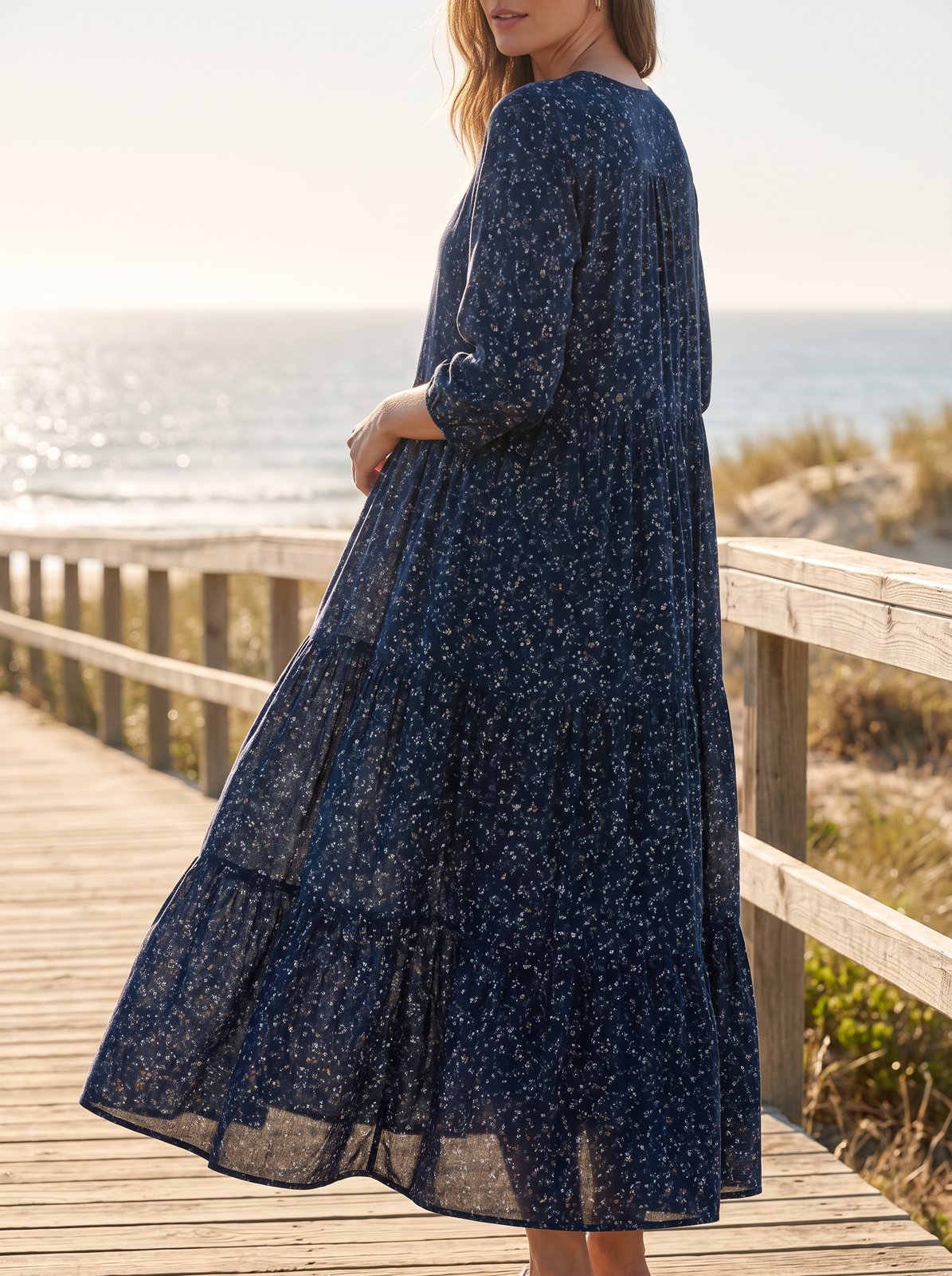 Navy floral tiered smock summer maxi dress by Riley Belle