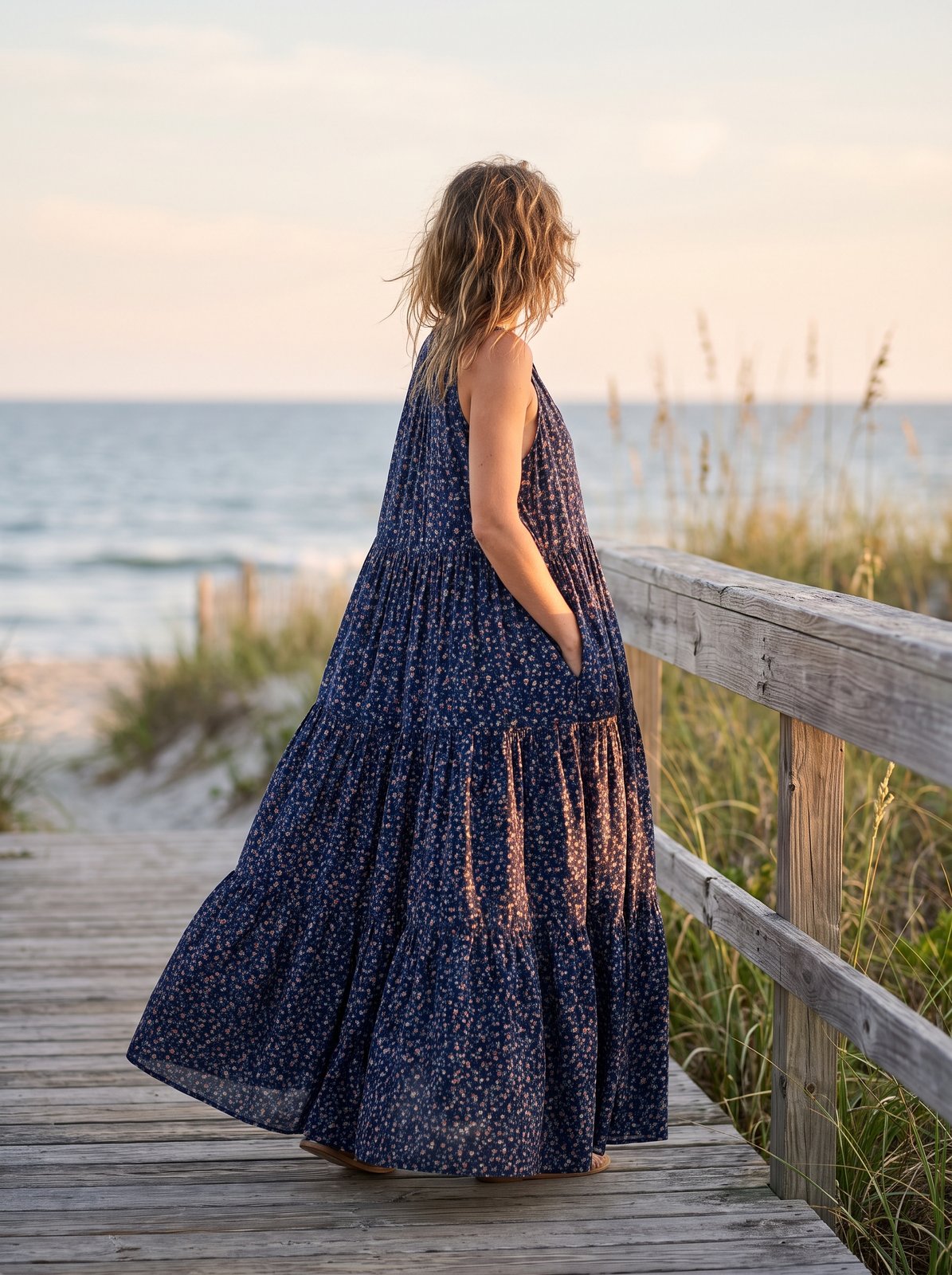 Navy floral tiered smock summer maxi dress by Riley Belle