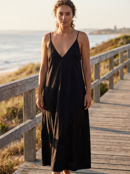 Gigi Sleek Black Plunge Neck Maxi Dress by Riley Belle