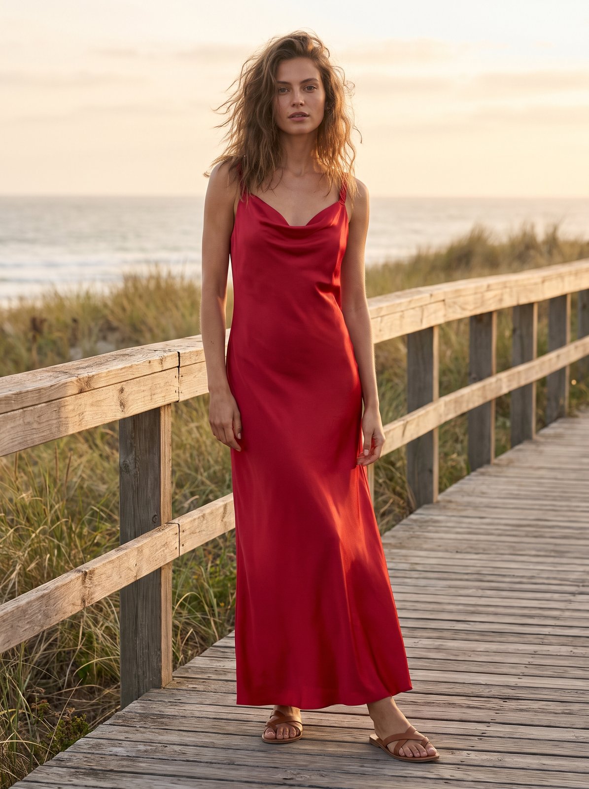 Cherry red satin cowl neck maxi dress by Riley Belle