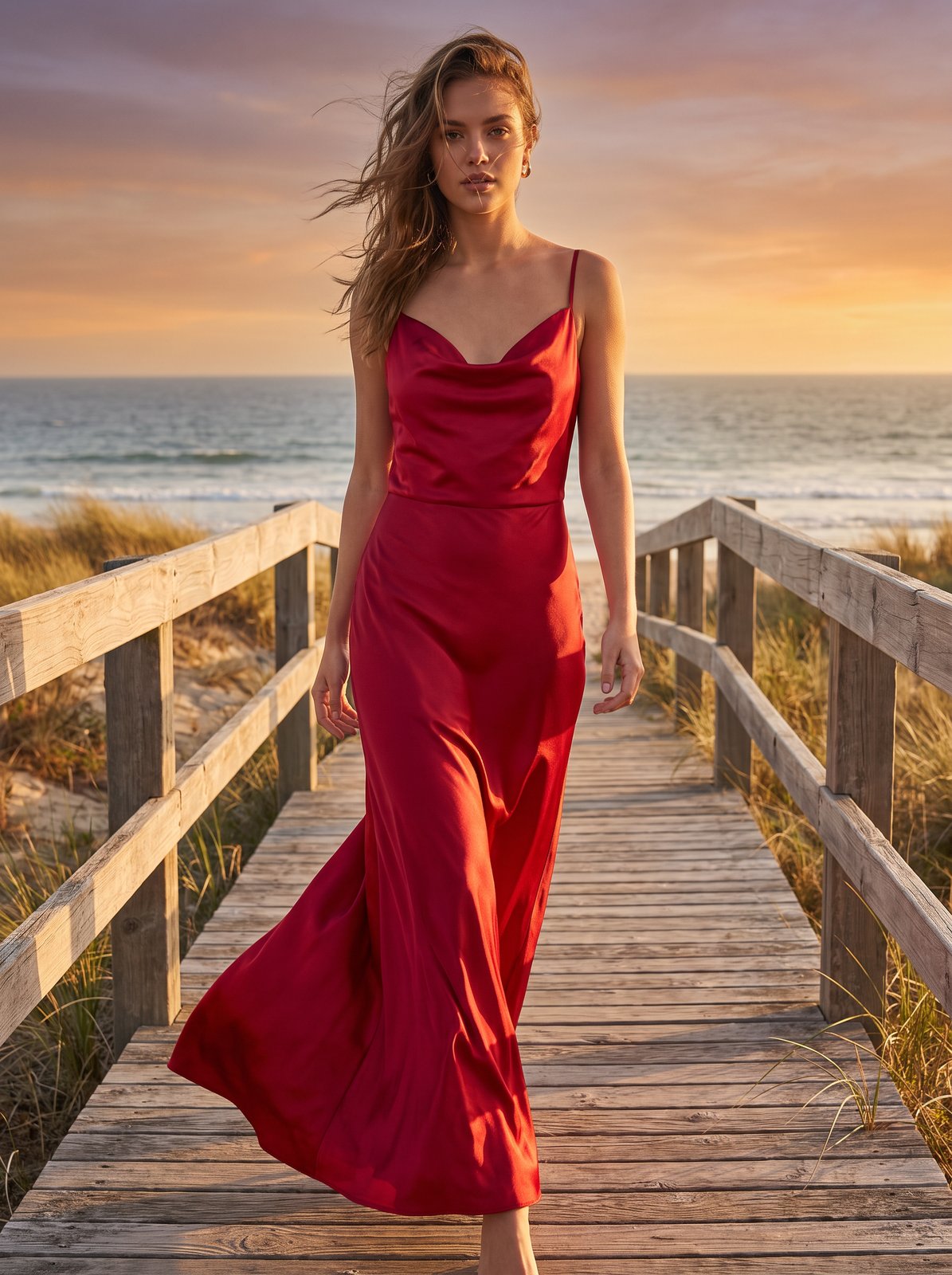 Cherry red satin cowl neck maxi dress by Riley Belle
