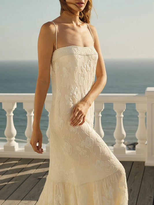 Grace Timeless Cream Embroidered Lace Maxi Dress