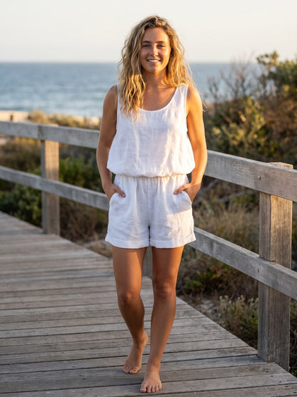 Halle Breezy Linen White Playsuit by Riley Belle