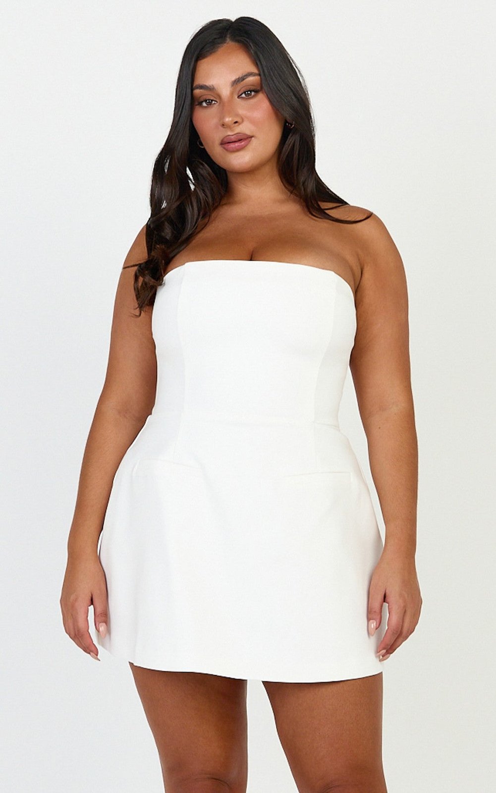 Freja Polished White Strapless Fit-and-Flare Mini Dress side view by Riley Belle