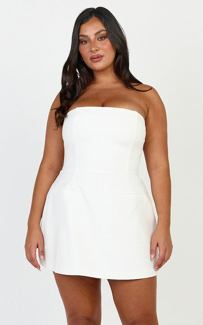 Freja Polished White Strapless Fit-and-Flare Mini Dress side view by Riley Belle
