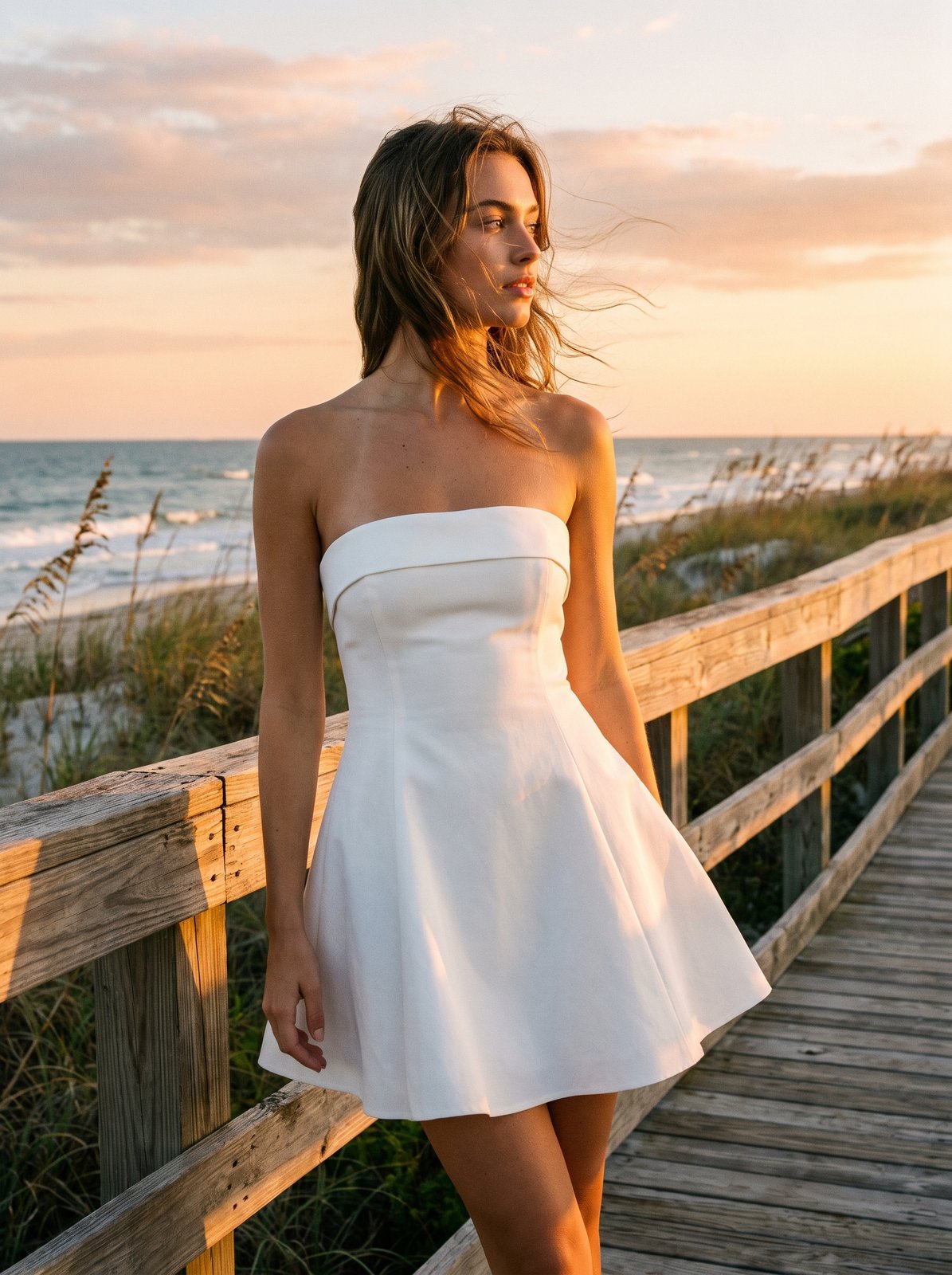 White strapless mini dress by Riley Belle