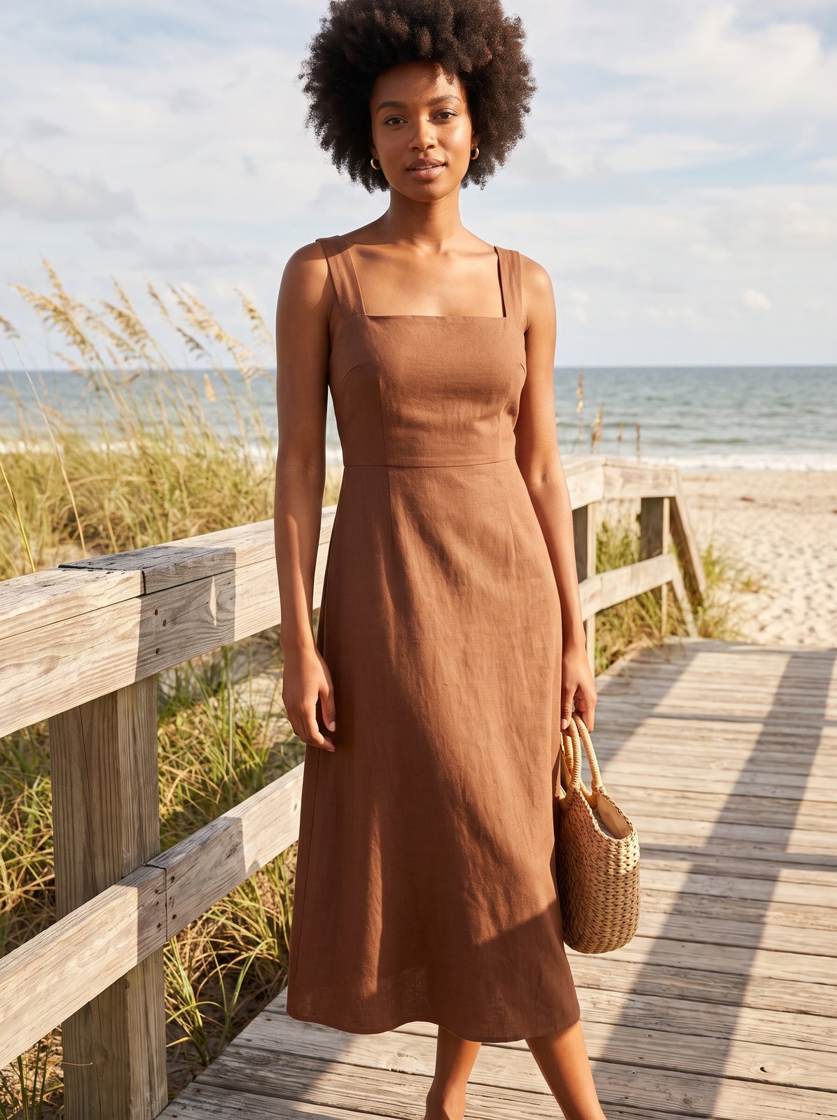 Chocolate brown square neck wedding guest midi dress by Riley Belle