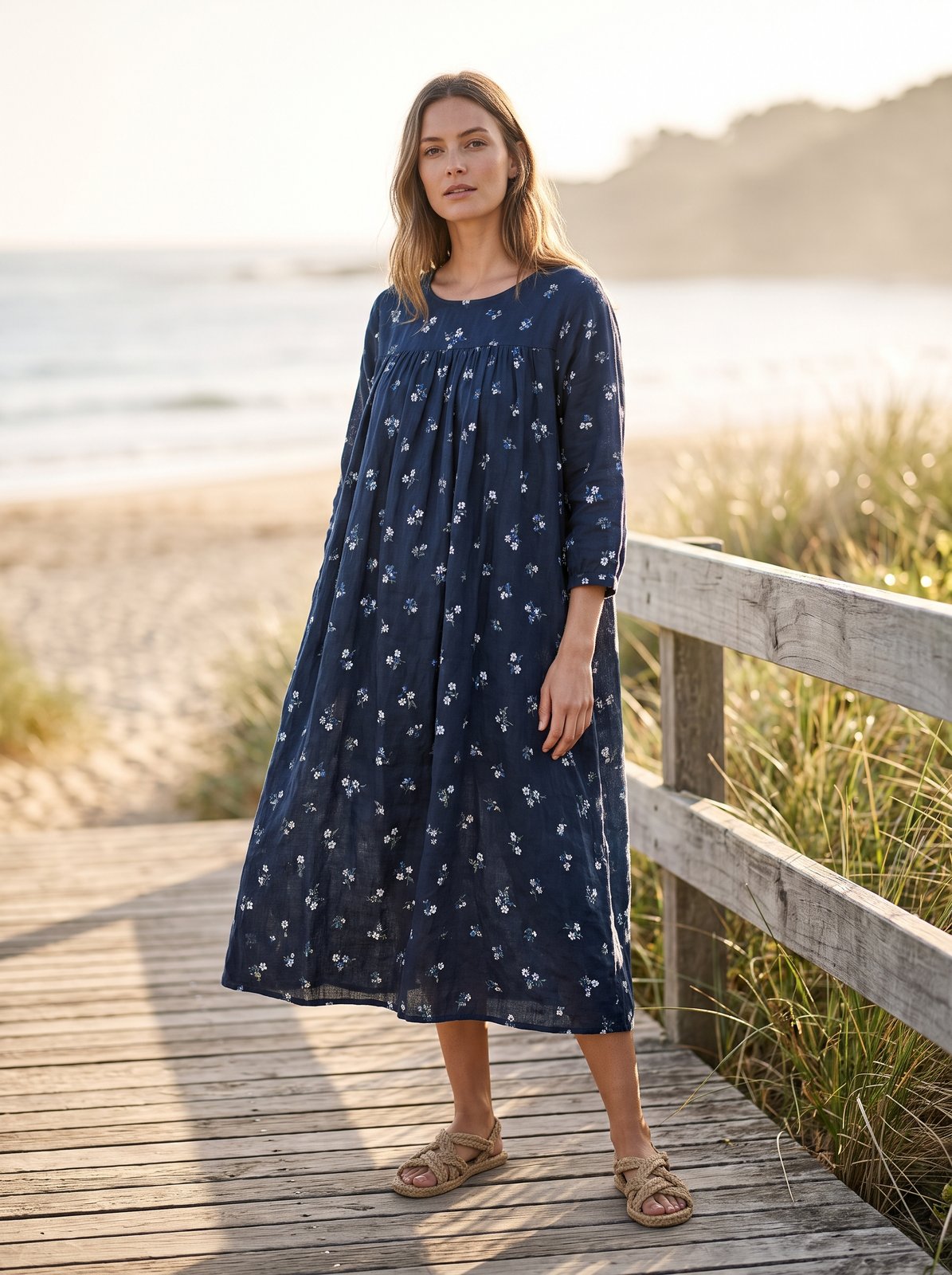 Navy floral smock summer midi dress by Riley Belle