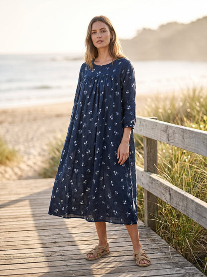 Navy floral smock summer midi dress by Riley Belle