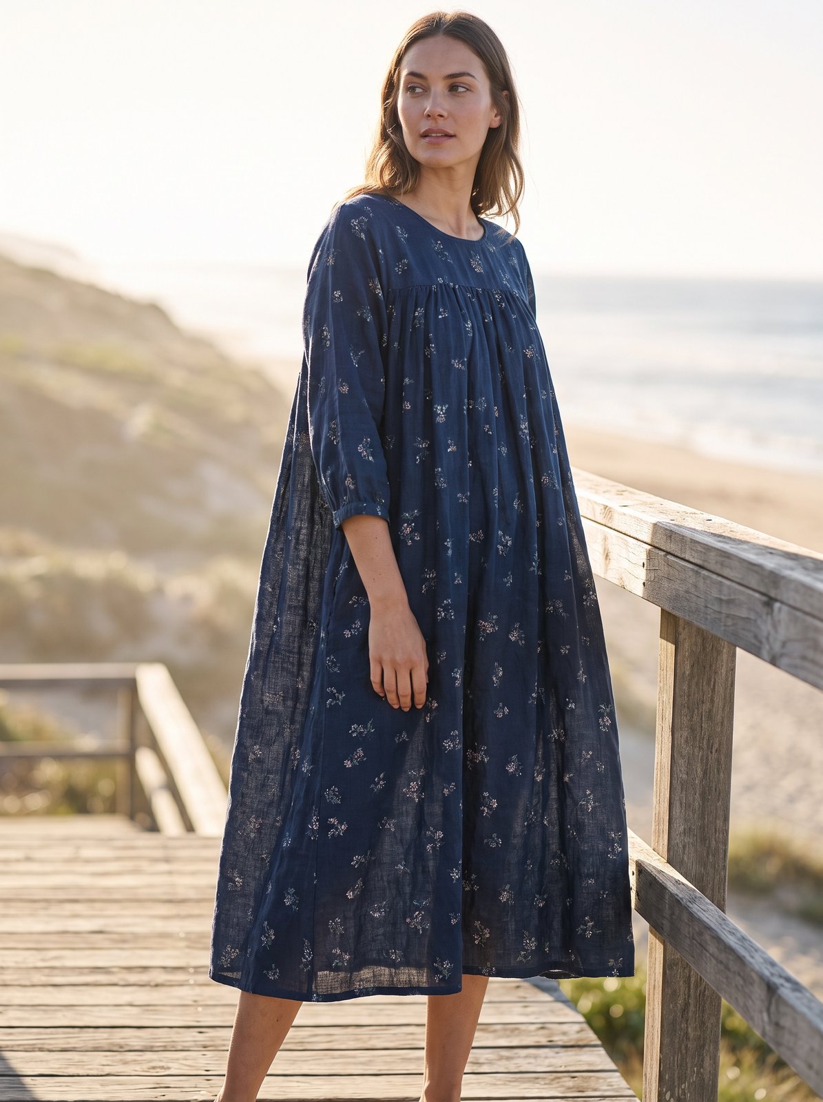 Navy floral smock summer midi dress by Riley Belle