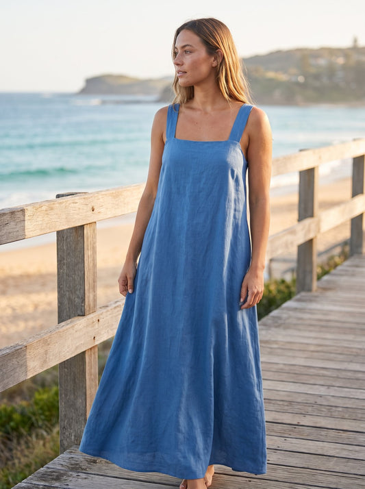 Jade Easy Blue A-Line Summer Maxi Dress by Riley Belle