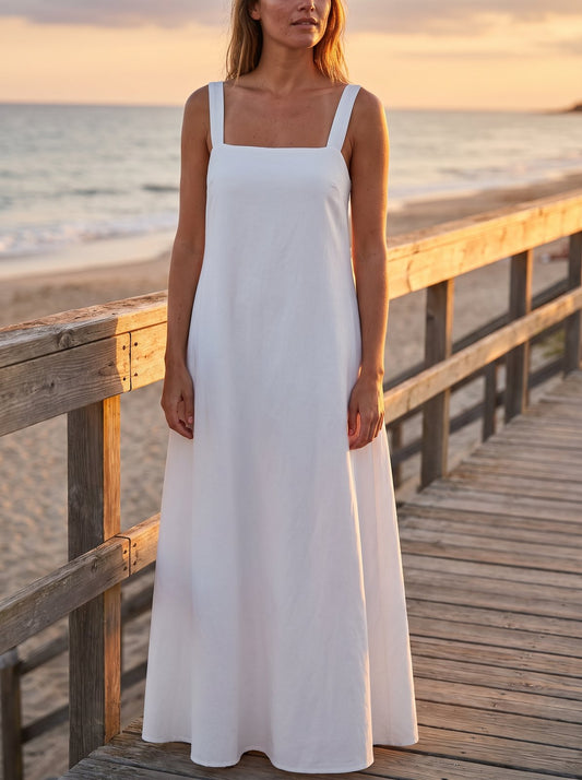 Jade Easy White A-Line Summer Maxi Dress by Riley Belle