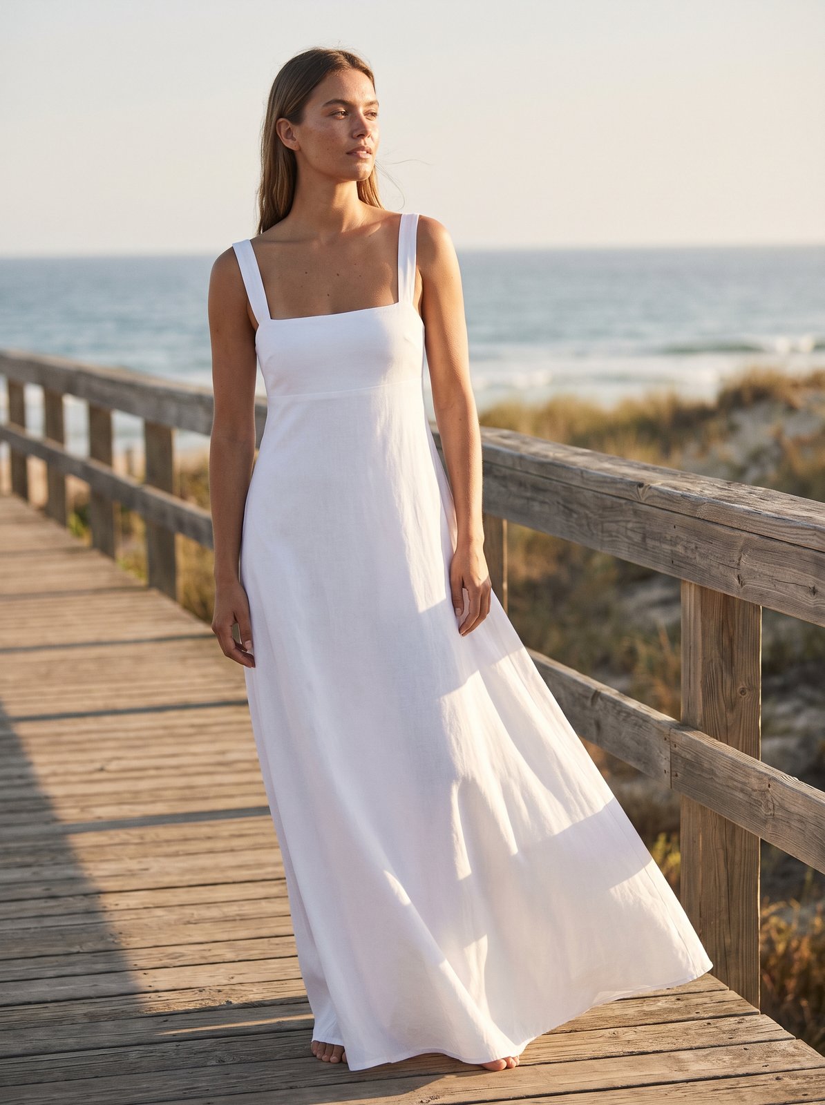 Jade Easy White A-Line Summer Maxi Dress by Riley Belle