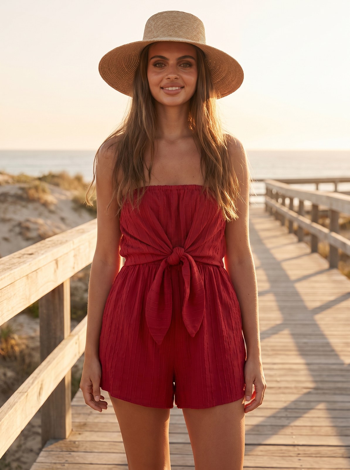 Jules Festive Tie Front Red Playsuit by Riley Belle