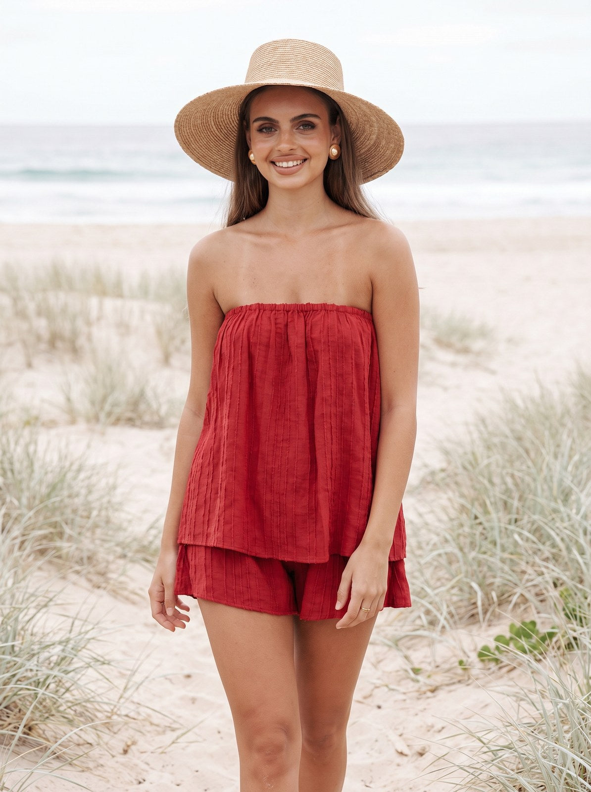 Jules Festive Tie Front Red Playsuit by Riley Belle