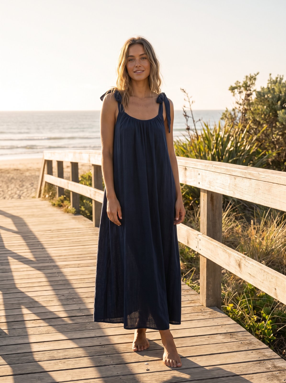 Kiara Radiant Navy Tie Shoulder Maxi Dress by Riley Belle