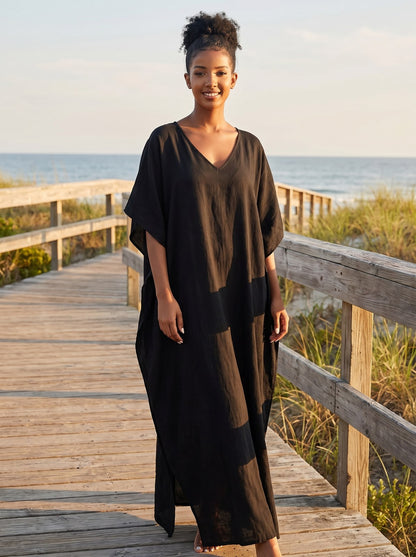 Kit Carefree Black Beach Cover Up Kaftan Dress by Riley Belle