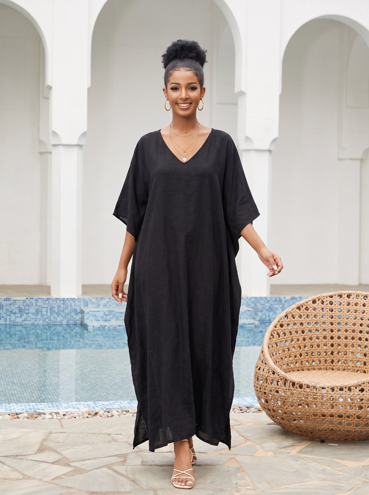 Kit Carefree Black Beach Cover Up Kaftan Dress by Riley Belle