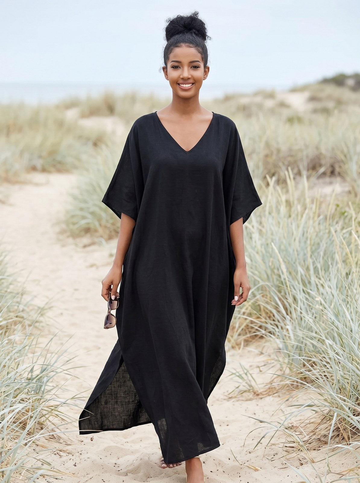 Kit Carefree Black Beach Cover Up Kaftan Dress by Riley Belle