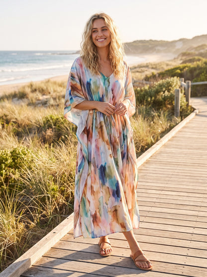 Kit Carefree Print Beach Cover Up Kaftan Dress by Riley Belle