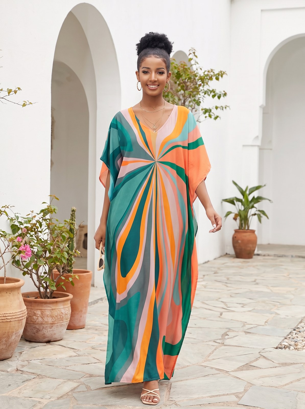 Kit Carefree Print Beach Cover Up Kaftan Dress by Riley Belle