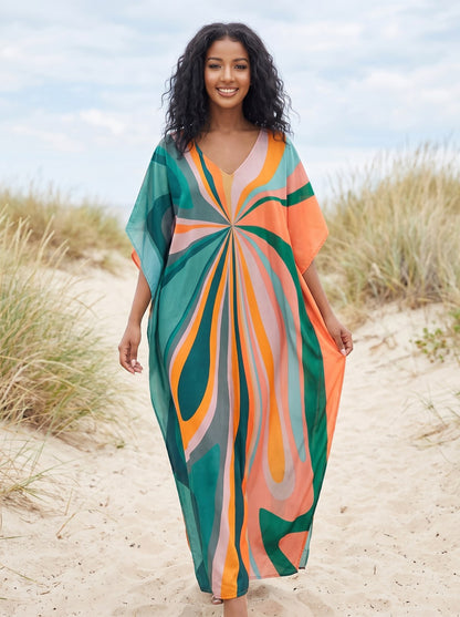 Kit Carefree Print Beach Cover Up Kaftan Dress by Riley Belle