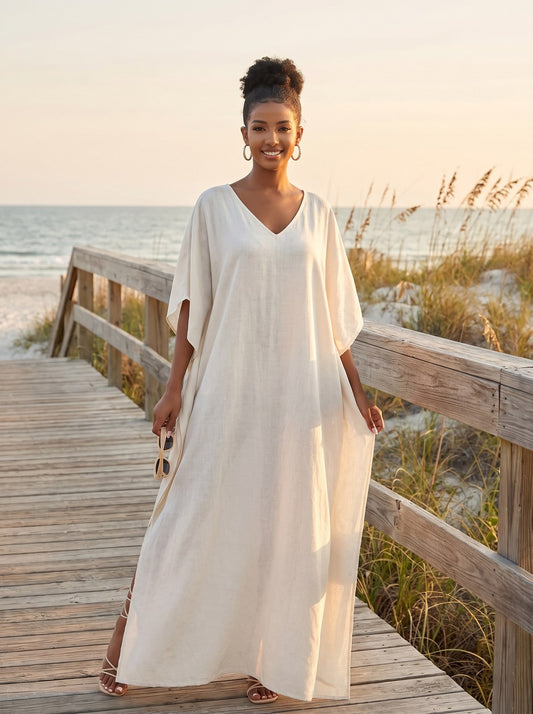 Kit Carefree White Beach Cover Up Kaftan Dress by Riley Belle
