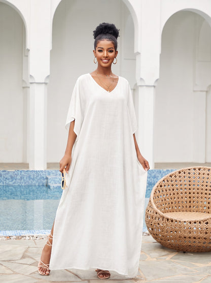 Kit Carefree White Beach Cover Up Kaftan Dress by Riley Belle