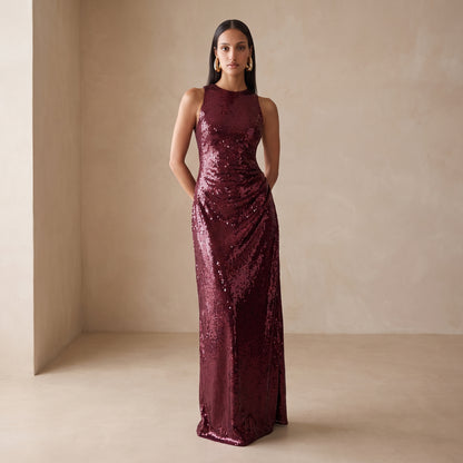 Ruby wine sequin occasion maxi dress by Riley Belle
