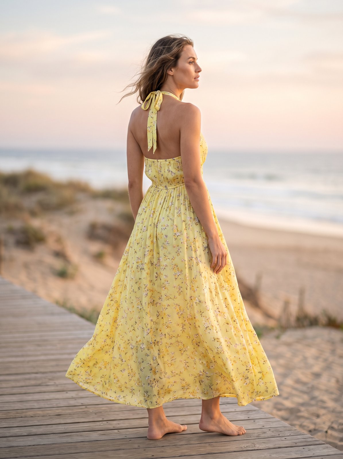 Lemon floral halter summer maxi dress by Riley Belle