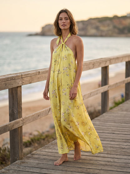 Lemon floral halter summer maxi dress by Riley Belle