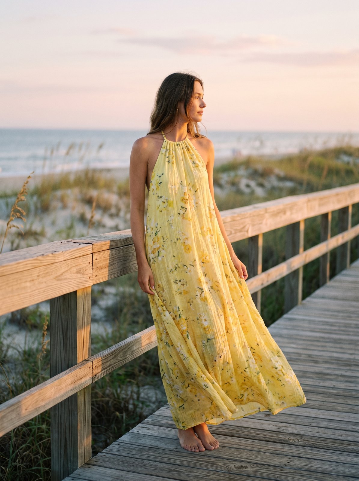 Lemon floral halter summer maxi dress by Riley Belle