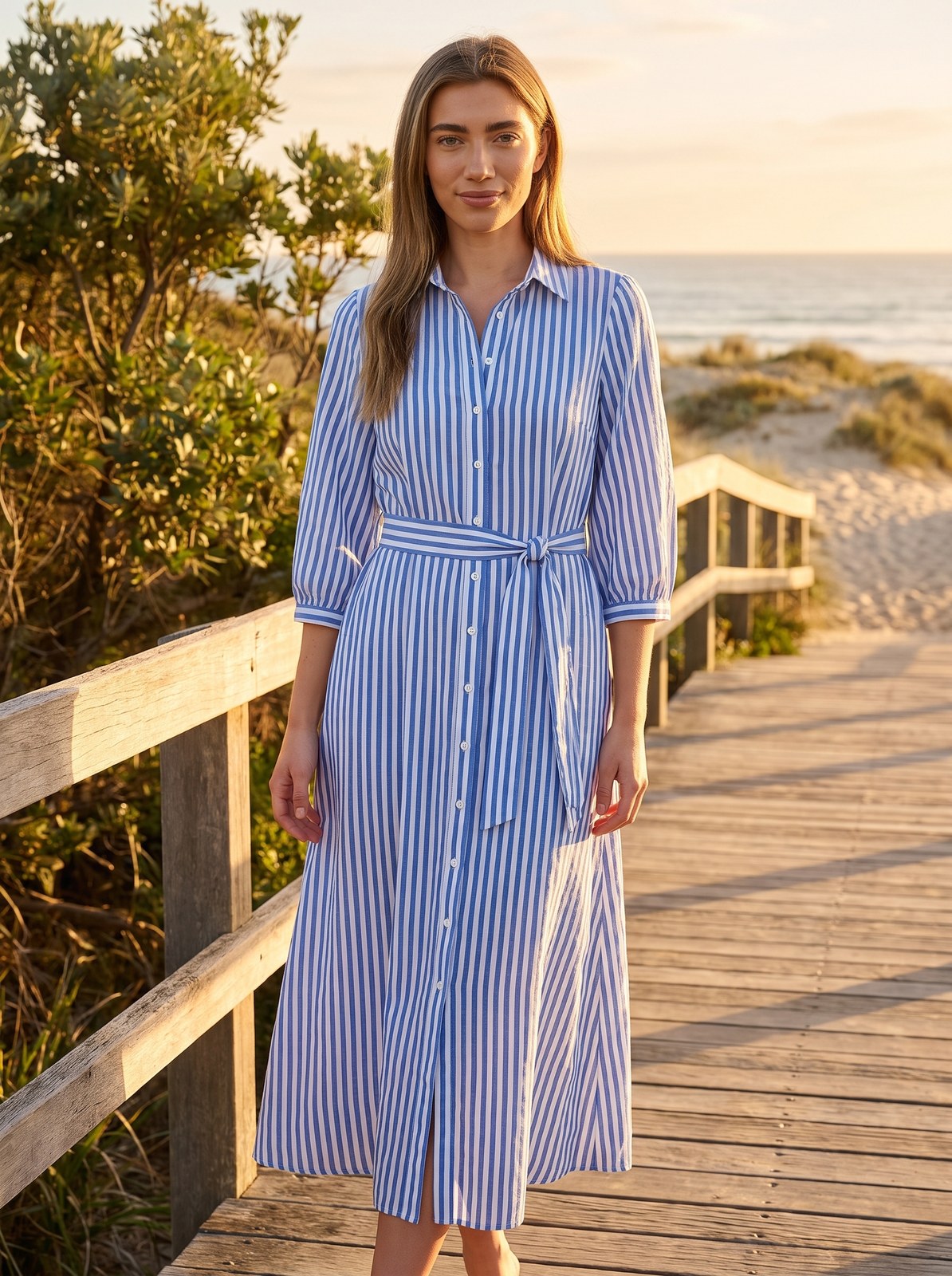 Lou Relaxed Blue Stripe Resort Shirt Maxi Dress by Riley Belle