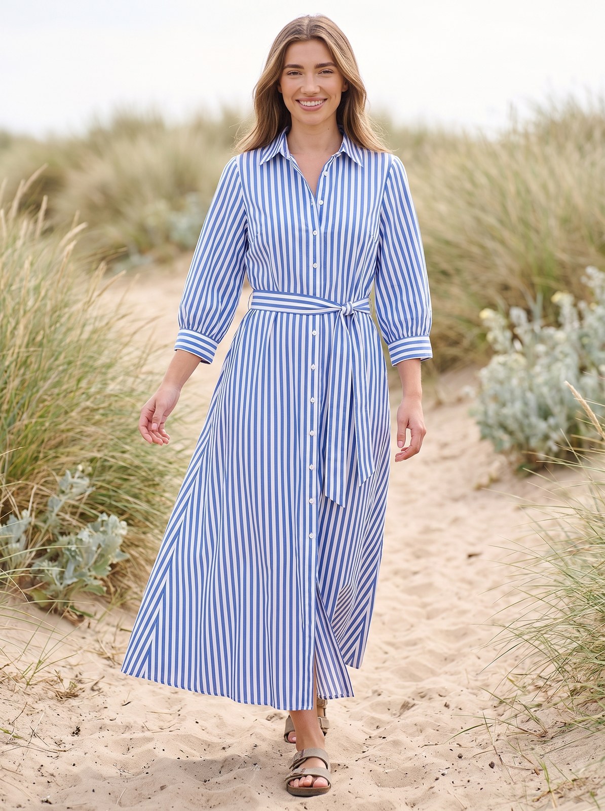 Lou Relaxed Blue Stripe Resort Shirt Maxi Dress by Riley Belle