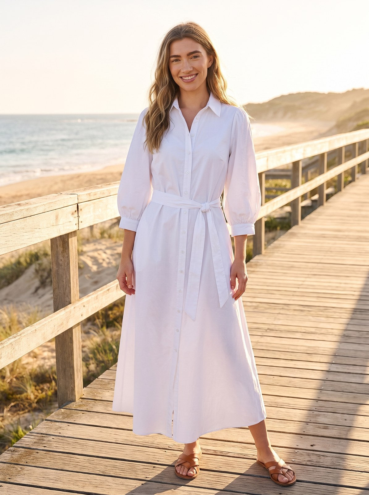 Lou Relaxed White Resort Shirt Maxi Dress by Riley Belle