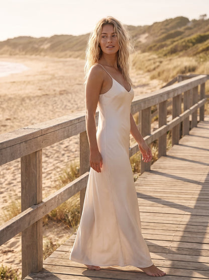 Mabel Luminous Pearl Satin Slip Maxi Dress by Riley Belle