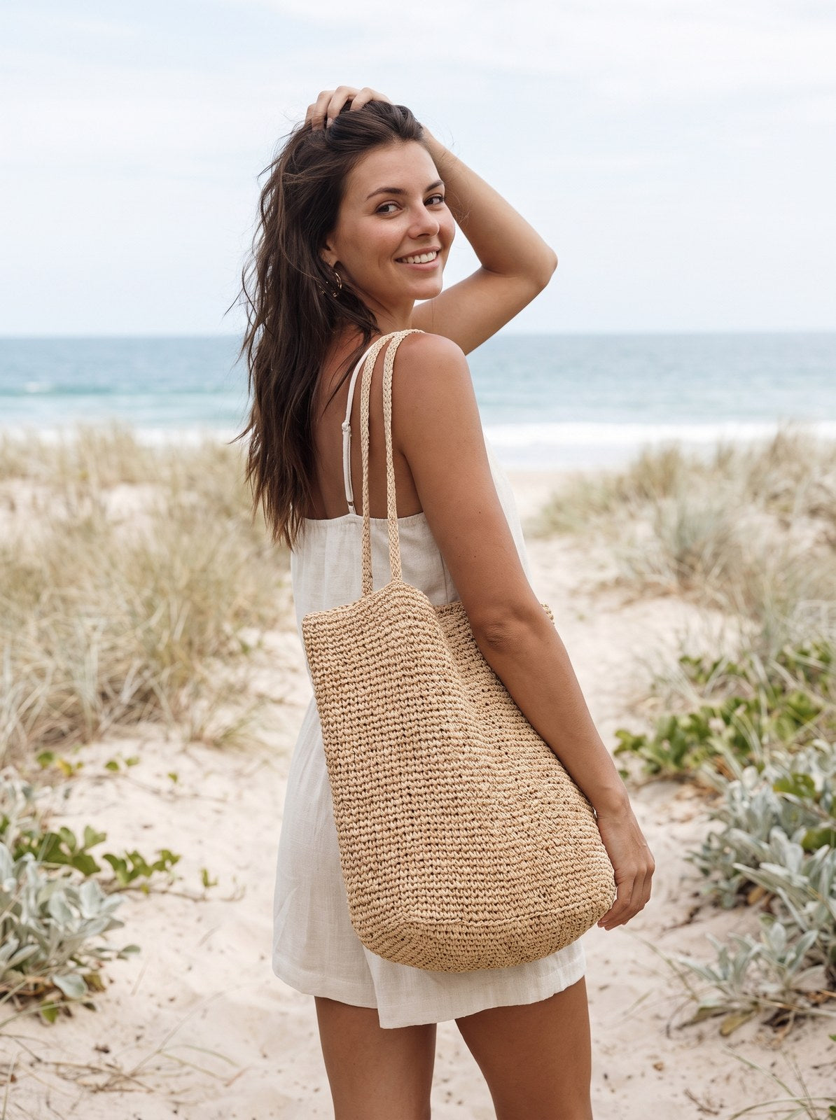Maisie Bright Natural Beach Tote Bag by Riley Belle