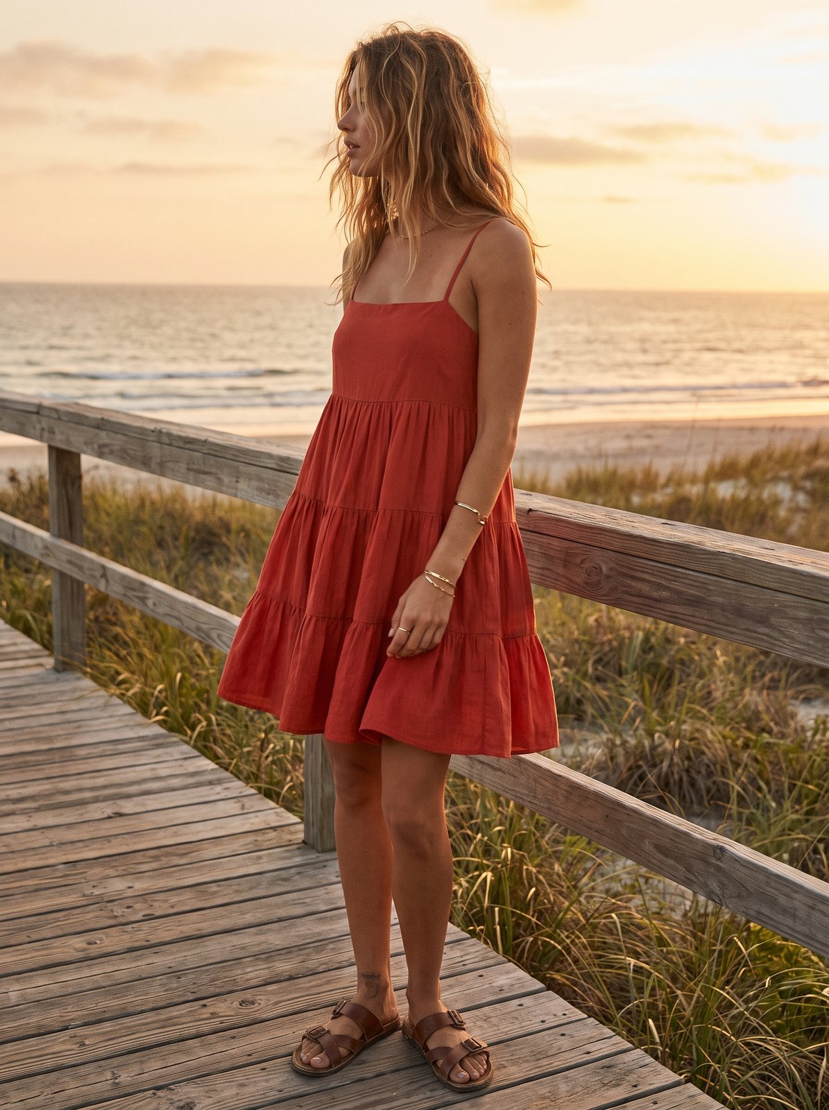 Red tiered mini dress by Riley Belle