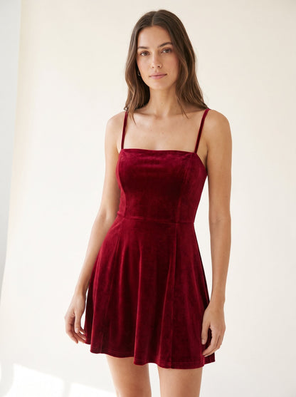 Cherry red Christmas party mini dress by Riley Belle