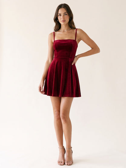 Cherry red Christmas party mini dress by Riley Belle
