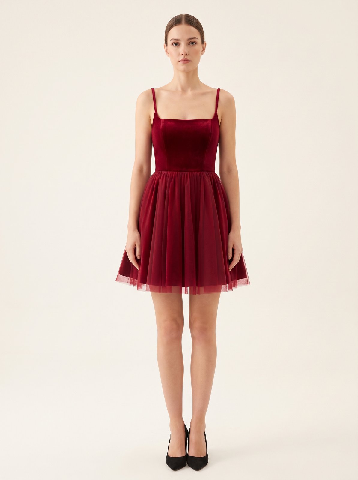 Cherry red Christmas party mini dress by Riley Belle