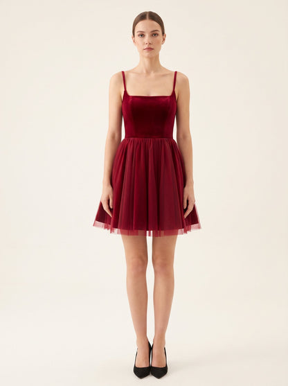 Cherry red Christmas party mini dress by Riley Belle