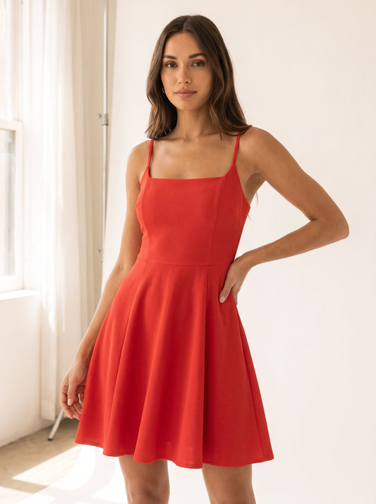 Red Christmas party mini dress by Riley Belle
