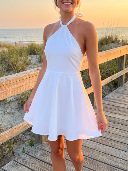 White halter summer mini dress by Riley Belle