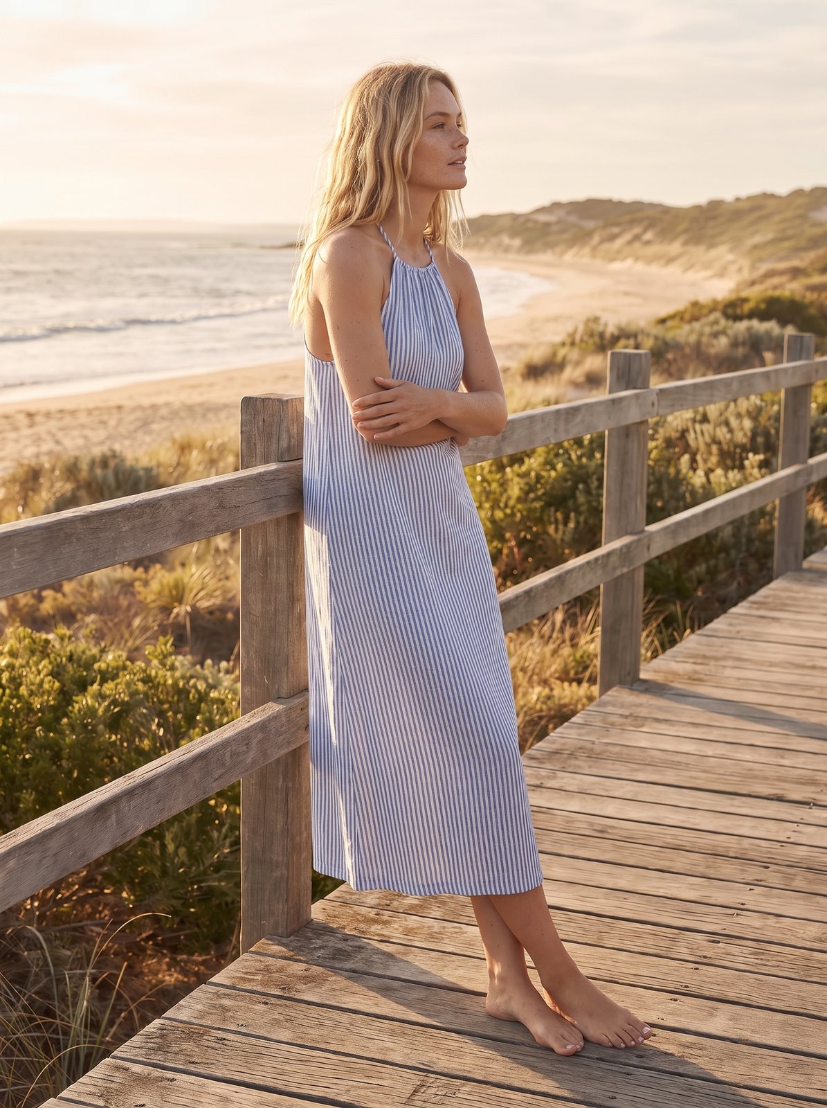 Mila Chic Blue Stripe Halter Midi Dress by Riley Belle
