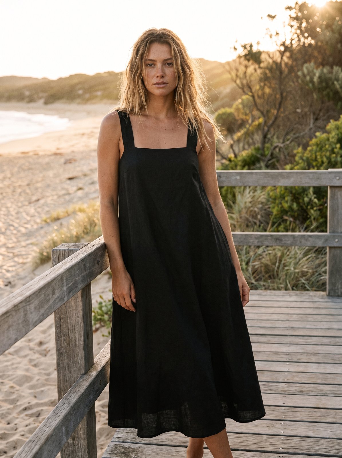 Nina Classic Black Square Neck Midi Dress by Riley Belle